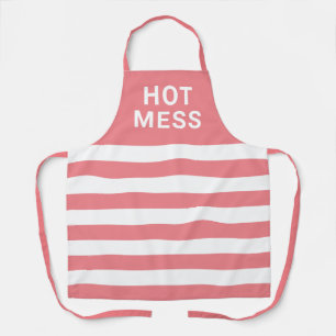 Tablier Drôle Mess Hot Dit Pink White Stripes