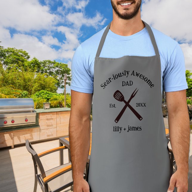 Tablier Drôle Sear Awesome Papa avec l'année et les noms (Créateur téléchargé)
