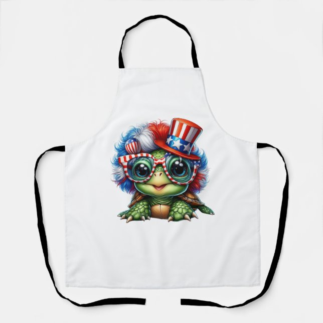 Tablier Drôle Tortue Patriotique USA Drapeau Sunglass (Recto)