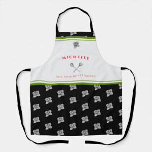 Tablier Drôle Vert Rouge Noir La Reine Spaghetti