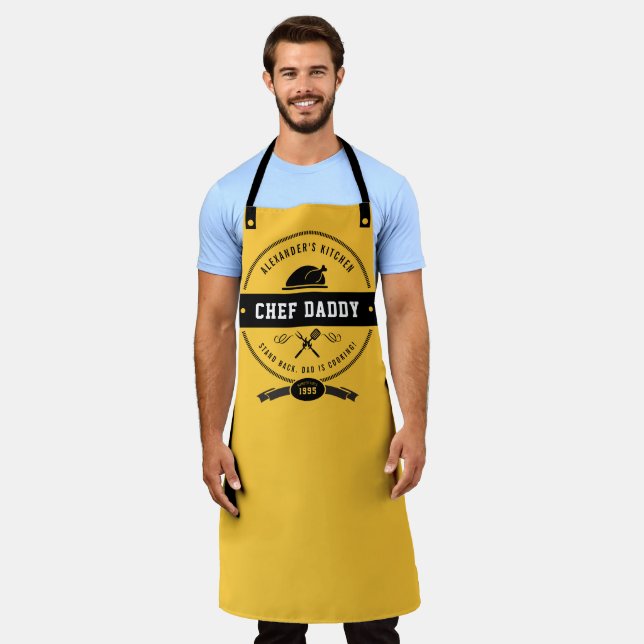 Tablier DrôleThanksgiving Chef Daddy Jaune & Black Apron (Porté)