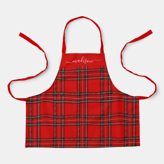 Tablier du nom du script de plaid rouge tartan (Recto)