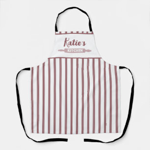 Tablier Dusté rose Et Blanc Pinstripe Personnalisé