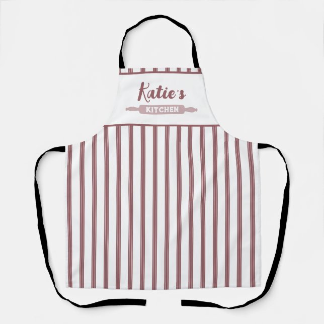 Tablier Dusté rose Et Blanc Pinstripe Personnalisé (Recto)