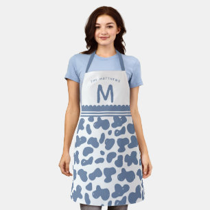 Tablier Dusty Blue Custom Name & Monogram Cow Motif