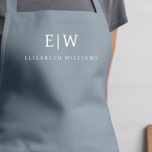 Tablier Dusty Blue élégant moderne minimaliste Monogramme 