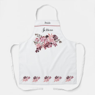Tablier Dusty Rose Bourgogne Floral Apron Pour Mariée