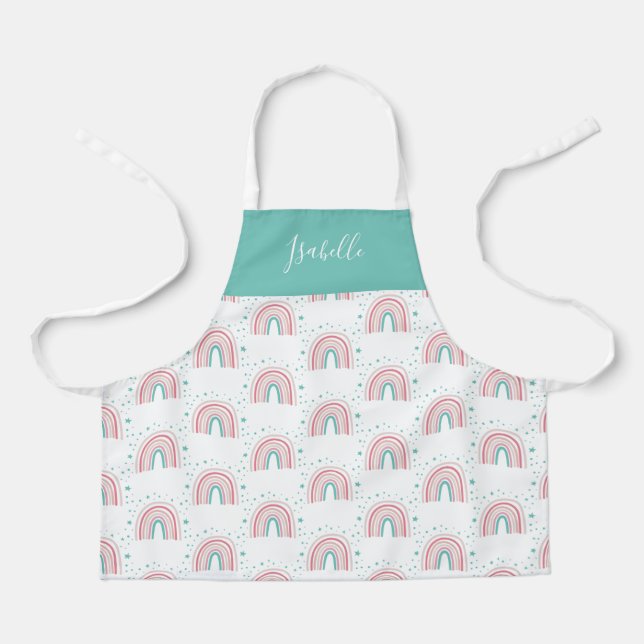 Tablier Ecriture arc-en-ciel rose fille moderne personnali (Recto)