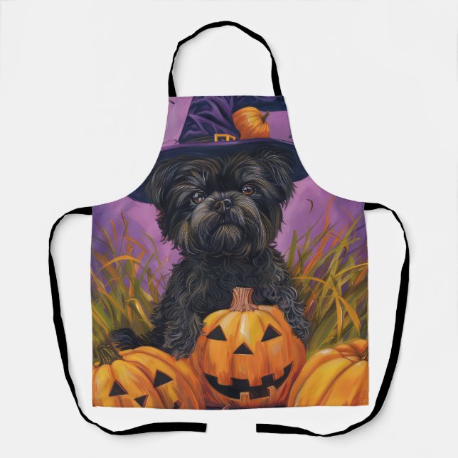 Tablier Éffrayant Affenpinscher Halloween sorcière et Citr (Recto)