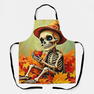 Tablier Éffrayant Automne Skeleton's Coffee Break Design