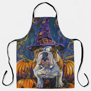 Tablier Éffrayant Bulldog Halloween sorcière et Citrouille