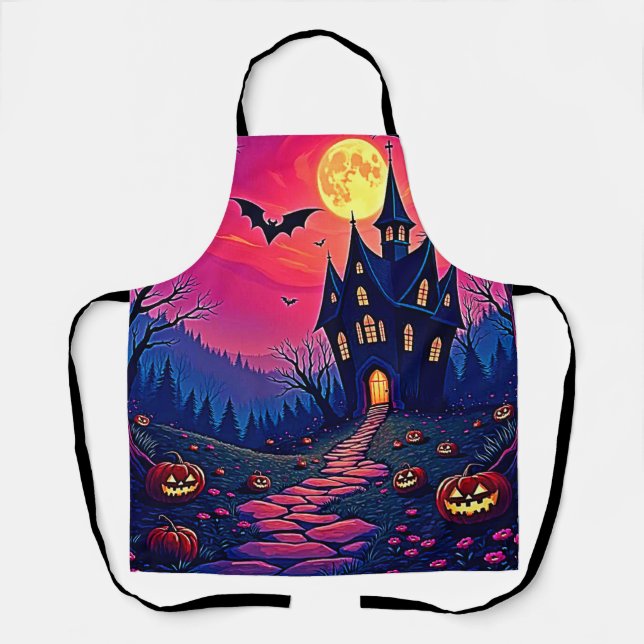 Tablier Éffrayant Halloween Haunted Mansion Art (Recto)