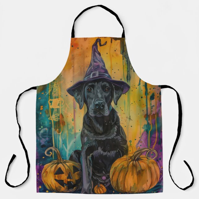Tablier Éffrayant Labrador Chien Halloween Sorcière Et Cit (Recto)