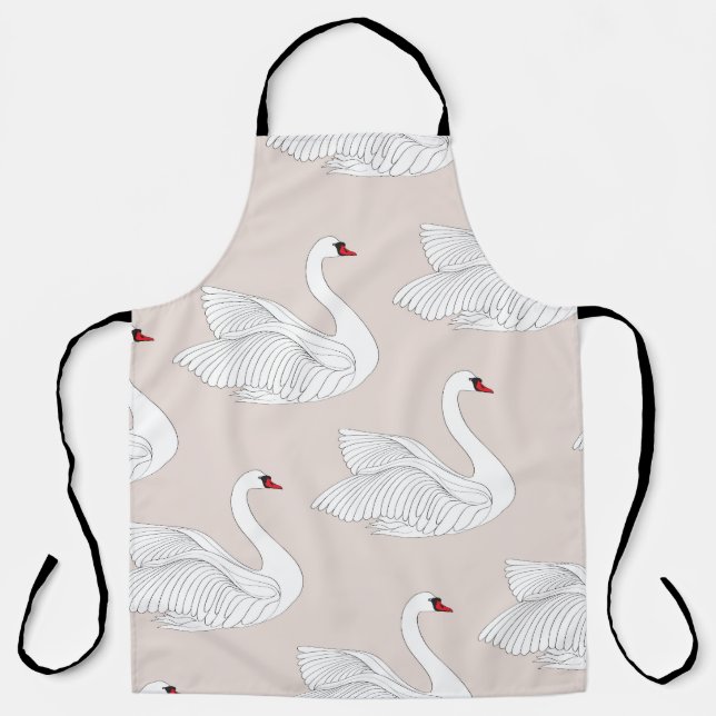 Tablier Elégance du cygne : Motif blanc ornemental. (Recto)