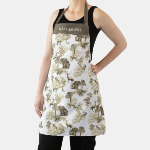 Tablier Élégant beige vintage cerf toile avec nom