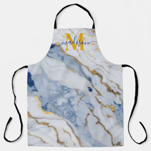 Tablier Elégant bleu blanc maïs doré marbre granit