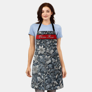 Tablier Elégant bleu poussiéreux argent blanc gris gris fl