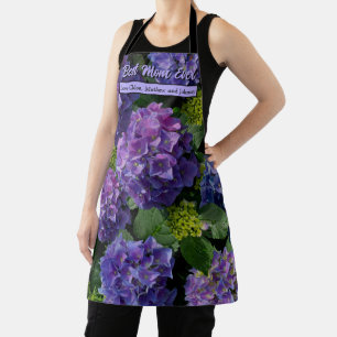 Tablier Elégant bleu violet magenta vert hydrangée florale
