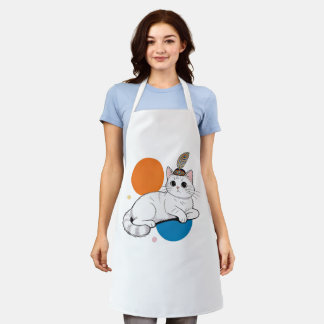 Tablier Elegant Cat with Peacock Feather Headdress