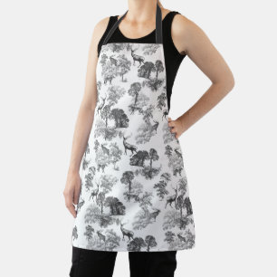 Tablier Elégant cerf en toile blanche noire Vintage dans l