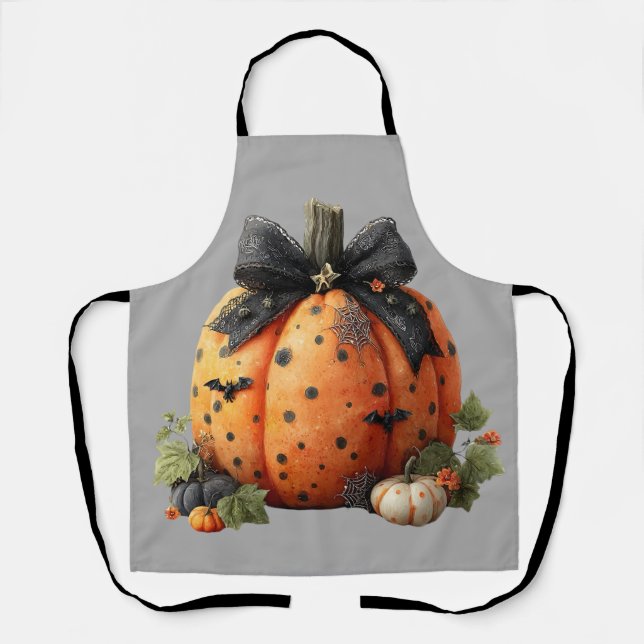 Tablier Élégant Citrouille d'Halloween avec cabot noir (Recto)