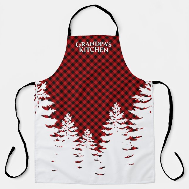Tablier Élégant classique Red Plaid Noël evergreens (Recto)