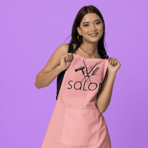 Tablier Elégant Coiffeur rose et noir Salon Uniforme