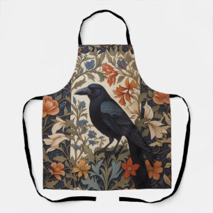 Tablier Elégant corbeau noir William Morris Inspiré Floral