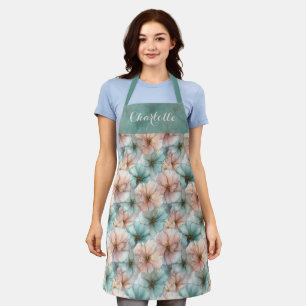 Tablier Élégant Floral Personnalisé Rose et Vert Vintage