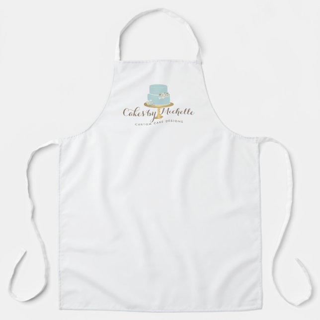 Tablier Elégant gâteau bleu aux fleurs (Recto)