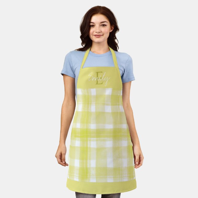 Tablier Elégant Jaune pâle blanc Plaid apéro de Noël (Porté)