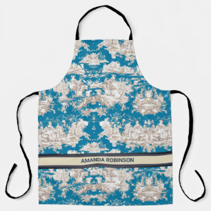 Tablier Elégant lac bleu turquoise vintage toile de jouy