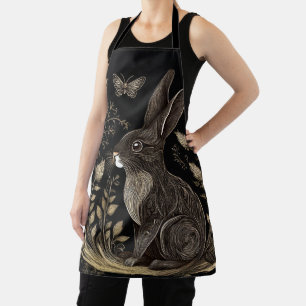Tablier Elégant lapin en noir et beige