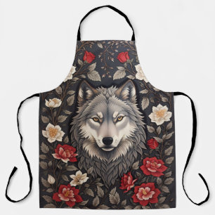 Tablier Élégant loup gris floral