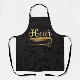 Tablier Elégant marbre noir or coiffeur Salon Nom