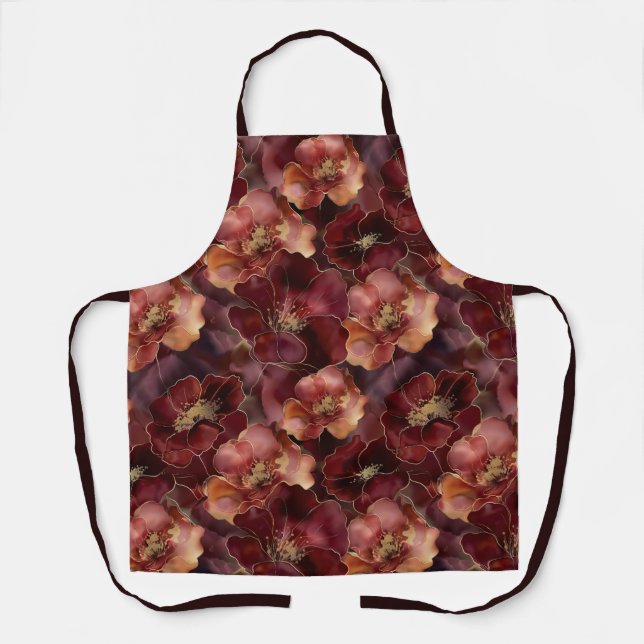 Tablier Elégant modèle floral bordeaux or (Recto)