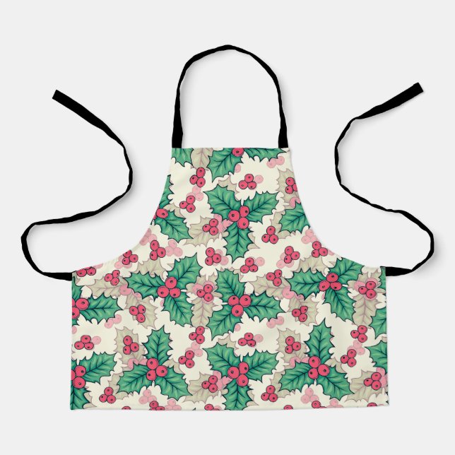 Tablier Élégant modèle vintage Noël Holly Floral | (Recto)