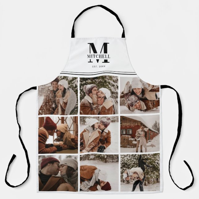 Tablier Elégant moderne Black White Famille Photo Collage (Recto)