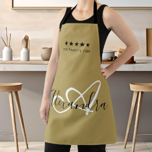 Tablier Élégant Monogram Gold White Script Meilleur Chef N