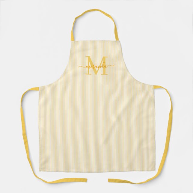 Tablier Elegant Monogram Name Yellow Stripe (Recto)