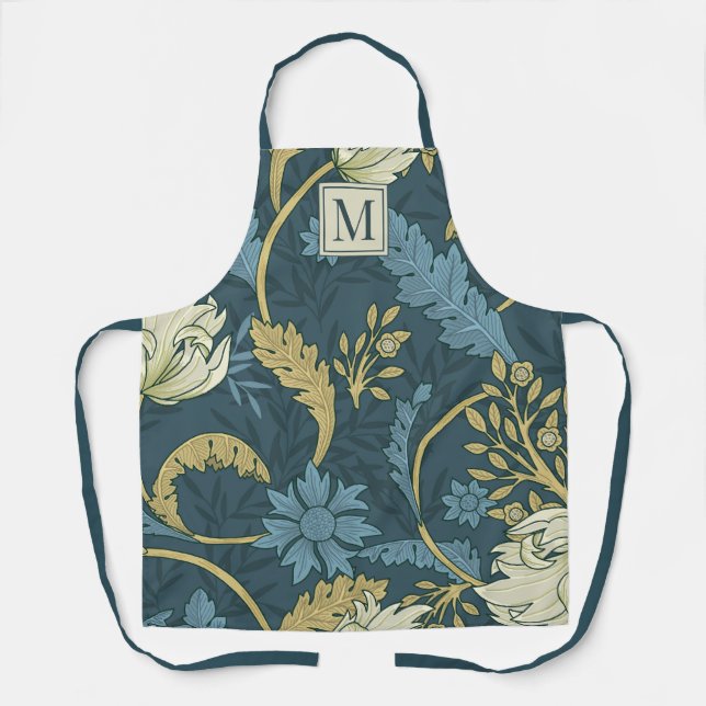 Tablier Élégant Monogramme Botanique Floral William Morris (Recto)