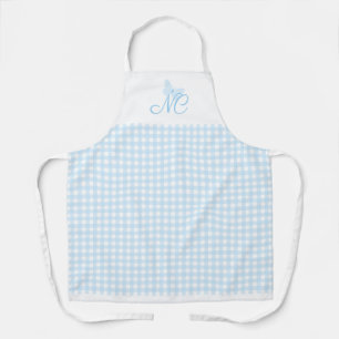 Tablier Élégant Monogramme de papillon bleu clair En vichy