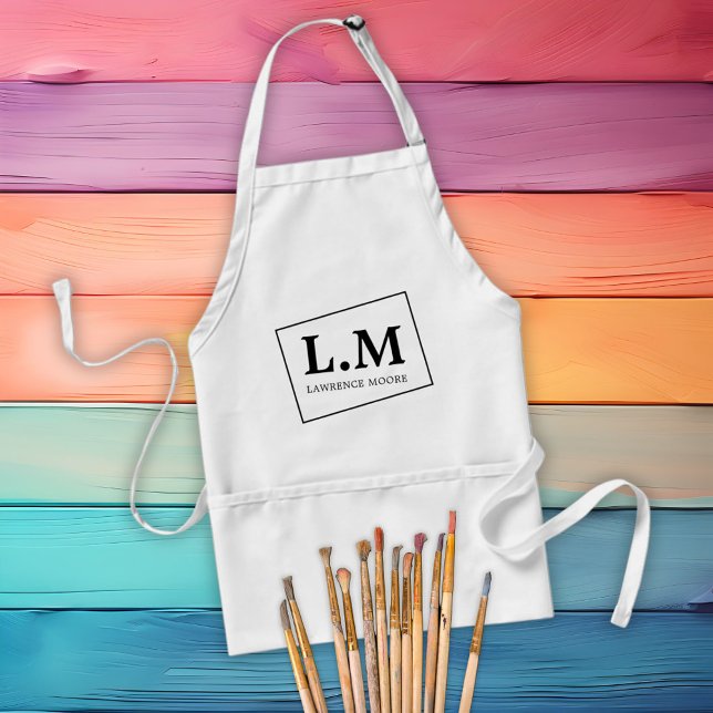 Tablier Élégant Monogramme Initiales Classic Typo Nom (Elegant Monogram Initials Classic Typo Name Adult Apron)
