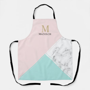 Tablier Élégant monogramme moderne en marbre rose turquois