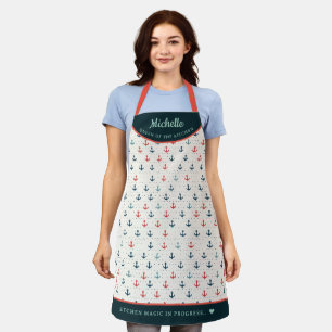 Tablier élégant motif d'ancre Turquoise personnalisée