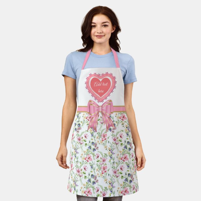 Tablier Élégant Motif d'aquarelle fleurie de printemps col (Porté)