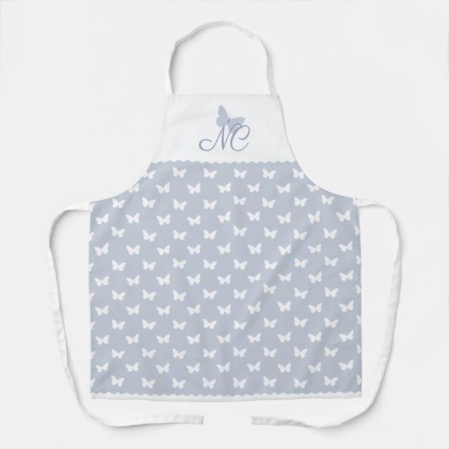 Tablier Élégant Motif de papillon bleu Dusty (Recto)