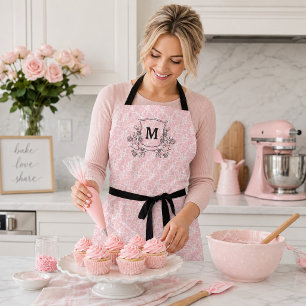 Tablier Élégant motif de petite rose rose monogramme 