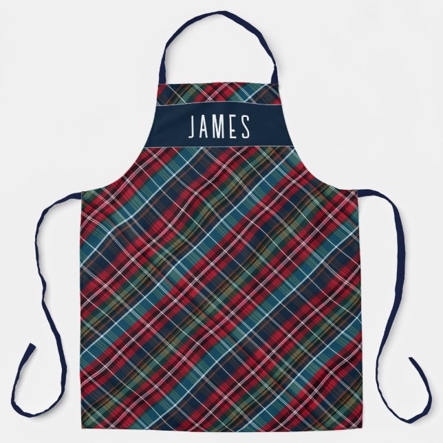 Tablier Elegant Navy Green Red Tartan Plaid Personalized  (Recto)