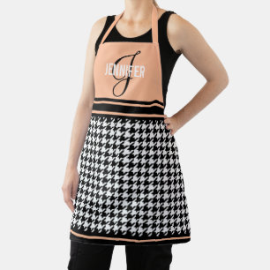 Tablier Élégant nom monogramme de pêche Houndstooth